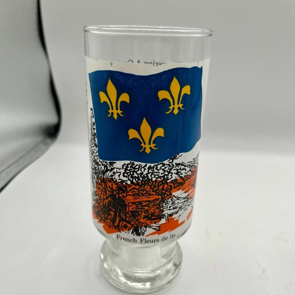 Set of 4 Vintage Flag Glasses with Fleur-de-lis and Naval Flags